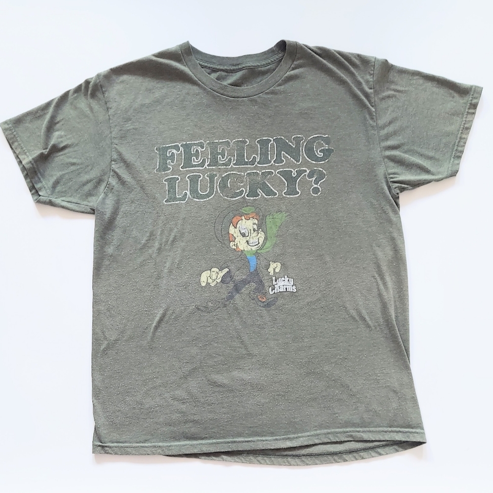 Lucky Charms T Shirt Feeling Lucky Short Sleeve Green Graphic by CUT Size Large